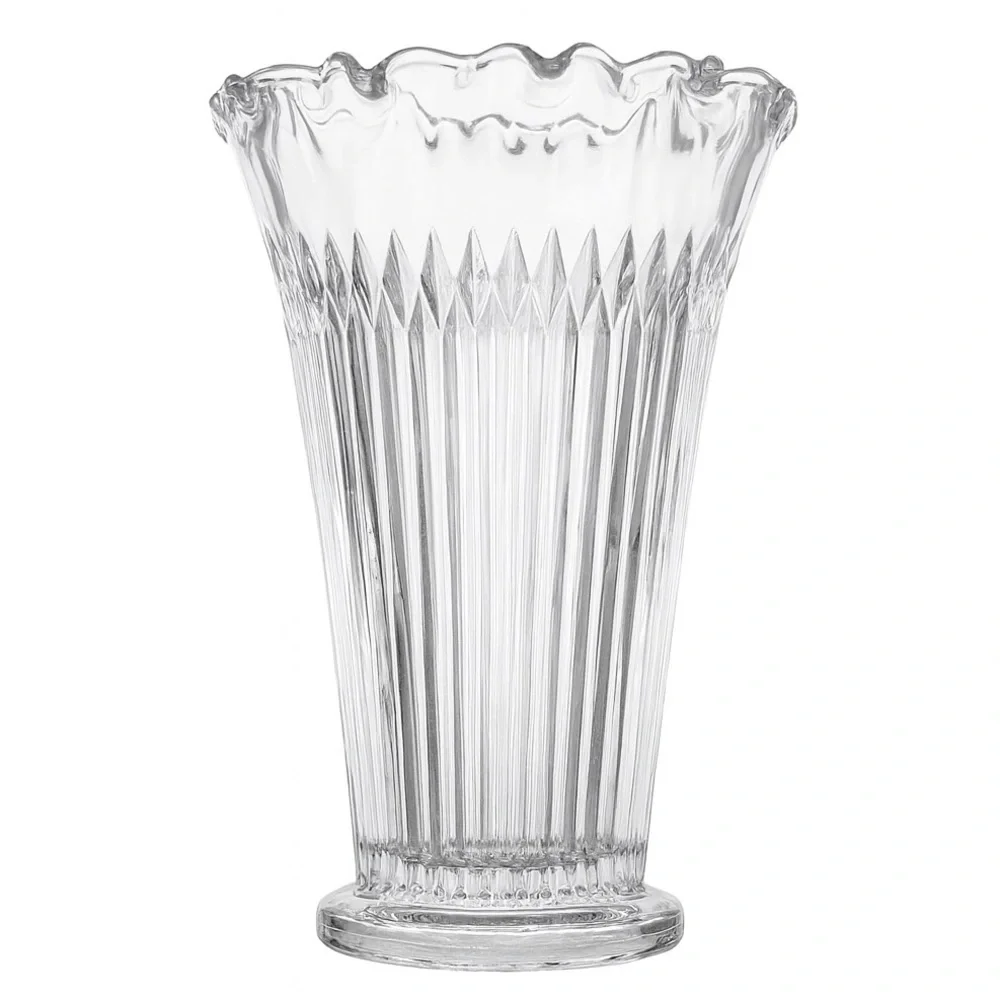 Ribbed Glass Vase with Wavy Trim